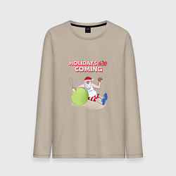 Лонгслив хлопковый мужской Holidays are coming, цвет: миндальный