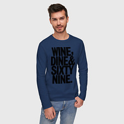 Лонгслив хлопковый мужской Wine, dine and sixty nine, цвет: тёмно-синий — фото 2