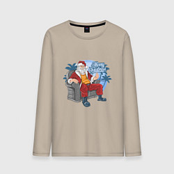 Лонгслив хлопковый мужской Санта на чиле, цвет: миндальный