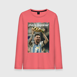 Лонгслив хлопковый мужской Lionel Messi - world champion - Argentina, цвет: коралловый