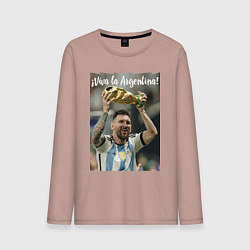 Лонгслив хлопковый мужской Lionel Messi - world champion - Argentina, цвет: пыльно-розовый