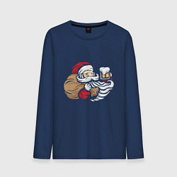 Лонгслив хлопковый мужской Санта с пивком, цвет: тёмно-синий