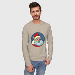 Лонгслив хлопковый мужской Дед Мороз весельчак, цвет: миндальный — фото 2