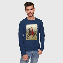 Лонгслив хлопковый мужской Николай II на коне, цвет: тёмно-синий — фото 2