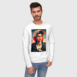 Лонгслив хлопковый мужской Miami retro, цвет: белый — фото 2