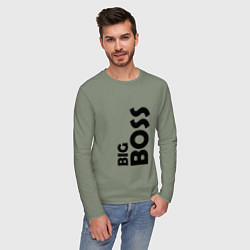 Лонгслив хлопковый мужской BIG BOSS - темная, цвет: авокадо — фото 2