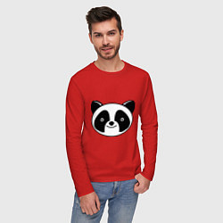 Лонгслив хлопковый мужской Мордашка панды, цвет: красный — фото 2
