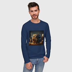 Лонгслив хлопковый мужской Утепленная кружка с лицом, цвет: тёмно-синий — фото 2