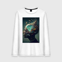 Лонгслив хлопковый мужской Мысли о море, цвет: белый