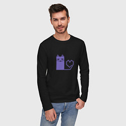 Лонгслив хлопковый мужской Кот с сердечком в минимализме, цвет: черный — фото 2
