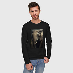 Лонгслив хлопковый мужской Портрет слона, цвет: черный — фото 2