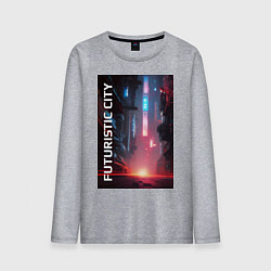 Лонгслив хлопковый мужской Футуристический город, цвет: меланж