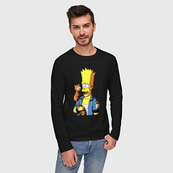 Лонгслив хлопковый мужской Барт Симпсон и Снежок - нейросеть, цвет: черный — фото 2