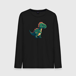 Лонгслив хлопковый мужской Динозаврик пиксельный, цвет: черный