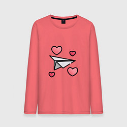 Лонгслив хлопковый мужской Бумажный самолетик - сердца, цвет: коралловый