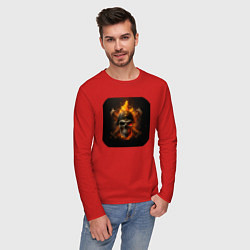Лонгслив хлопковый мужской Огненные череп и кости, цвет: красный — фото 2