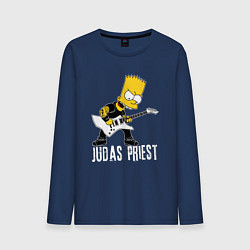 Лонгслив хлопковый мужской Judas Priest Барт Симпсон рокер, цвет: тёмно-синий
