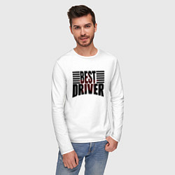 Лонгслив хлопковый мужской Best driver надпись с полосами, цвет: белый — фото 2