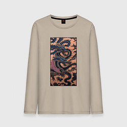 Лонгслив хлопковый мужской Irezumi - японские драконы змеи, цвет: миндальный