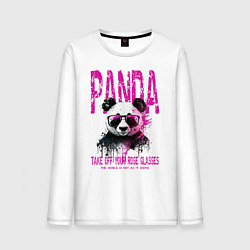Лонгслив хлопковый мужской Панда и розовые очки, цвет: белый