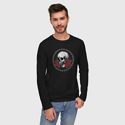 Лонгслив хлопковый мужской Skull and red roses, цвет: черный — фото 2