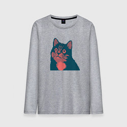 Лонгслив хлопковый мужской Vintage pixel cat, цвет: меланж