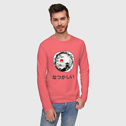 Лонгслив хлопковый мужской Ностальгия - японские иероглифы, цвет: коралловый — фото 2