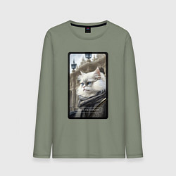 Лонгслив хлопковый мужской Санкт-Петербург котик, цвет: авокадо