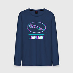 Лонгслив хлопковый мужской Значок Jaguar в стиле glitch, цвет: тёмно-синий