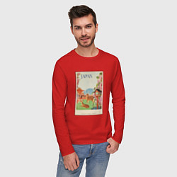 Лонгслив хлопковый мужской Японский винтаж с оленями, цвет: красный — фото 2