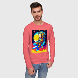 Лонгслив хлопковый мужской Маленький космонавт, цвет: коралловый — фото 2