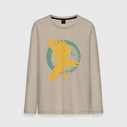 Лонгслив хлопковый мужской Тотем Ворон - знак мудрости, цвет: миндальный