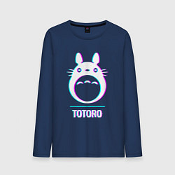 Лонгслив хлопковый мужской Символ Totoro в стиле glitch, цвет: тёмно-синий