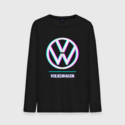 Лонгслив хлопковый мужской Значок Volkswagen в стиле glitch, цвет: черный