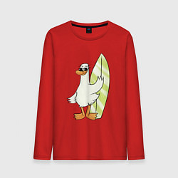 Лонгслив хлопковый мужской Гусь серфингист в очках, цвет: красный