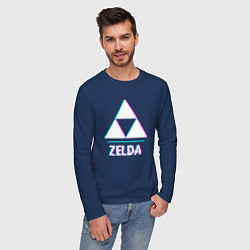 Лонгслив хлопковый мужской Zelda в стиле glitch и баги графики, цвет: тёмно-синий — фото 2