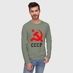 Лонгслив хлопковый мужской СССР стиль, цвет: авокадо — фото 2