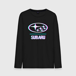 Лонгслив хлопковый мужской Значок Subaru в стиле glitch, цвет: черный
