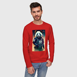 Лонгслив хлопковый мужской Крутой панда - киберпанк, цвет: красный — фото 2