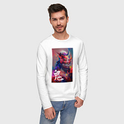 Лонгслив хлопковый мужской Демон Они - сюрреализм живопись, цвет: белый — фото 2