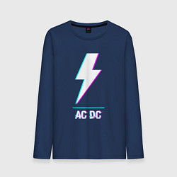 Лонгслив хлопковый мужской AC DC glitch rock, цвет: тёмно-синий
