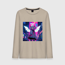Лонгслив хлопковый мужской Милая аниме школьница-ангел, цвет: миндальный