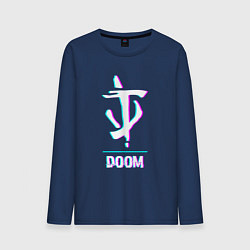 Лонгслив хлопковый мужской Doom в стиле glitch и баги графики, цвет: тёмно-синий