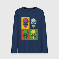 Лонгслив хлопковый мужской Psychedelic skulls, цвет: тёмно-синий
