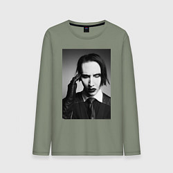 Лонгслив хлопковый мужской Marilyn Manson looks at you, цвет: авокадо