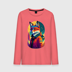 Лонгслив хлопковый мужской Лисица на фоне звёздного неба - нейросеть, цвет: коралловый