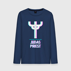 Лонгслив хлопковый мужской Judas Priest glitch rock, цвет: тёмно-синий