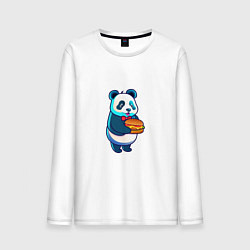 Лонгслив хлопковый мужской Милая панда с чизбургером, цвет: белый