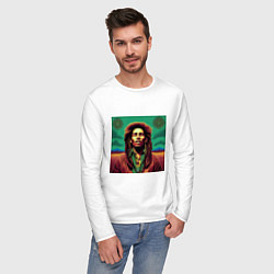 Лонгслив хлопковый мужской Digital Art Bob Marley in the field, цвет: белый — фото 2