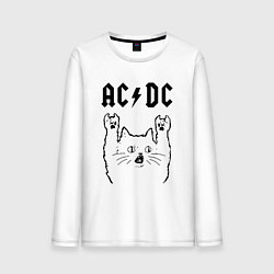 Лонгслив хлопковый мужской AC DC - rock cat, цвет: белый